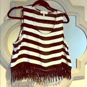 Monteau black and white striped crop top